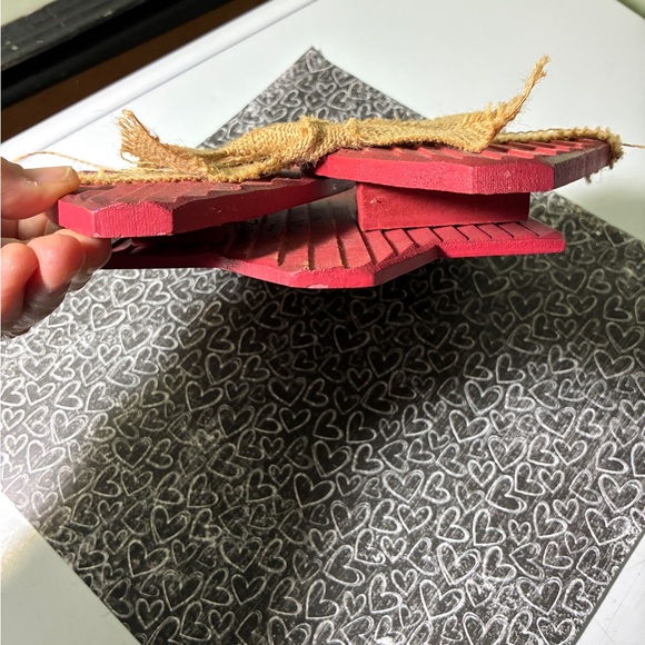 Red Wooden Heart Decor with Burlap Bow - Picture 5 of 5